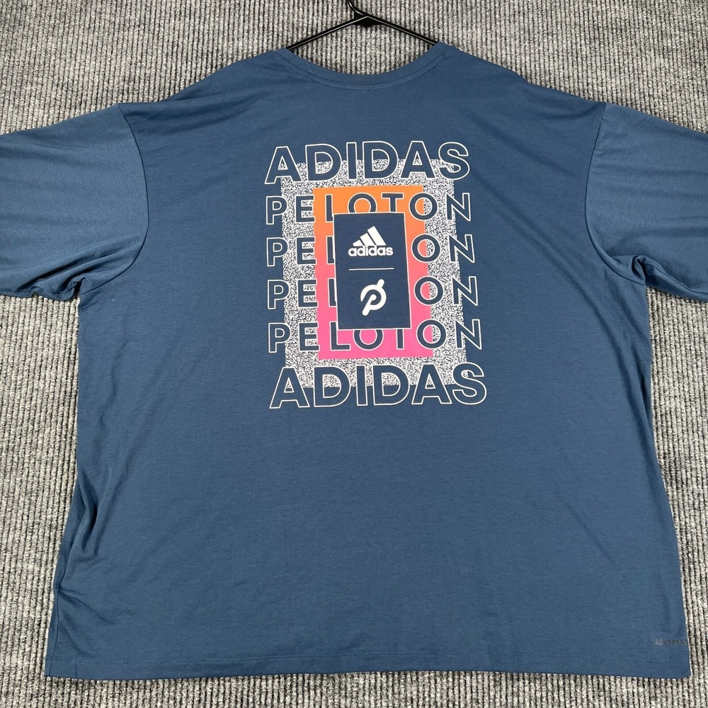 Adidas x Peleton Shirt Mens‎ 2XL XXL Blue Short Sleeve Activewear Soft Sharp